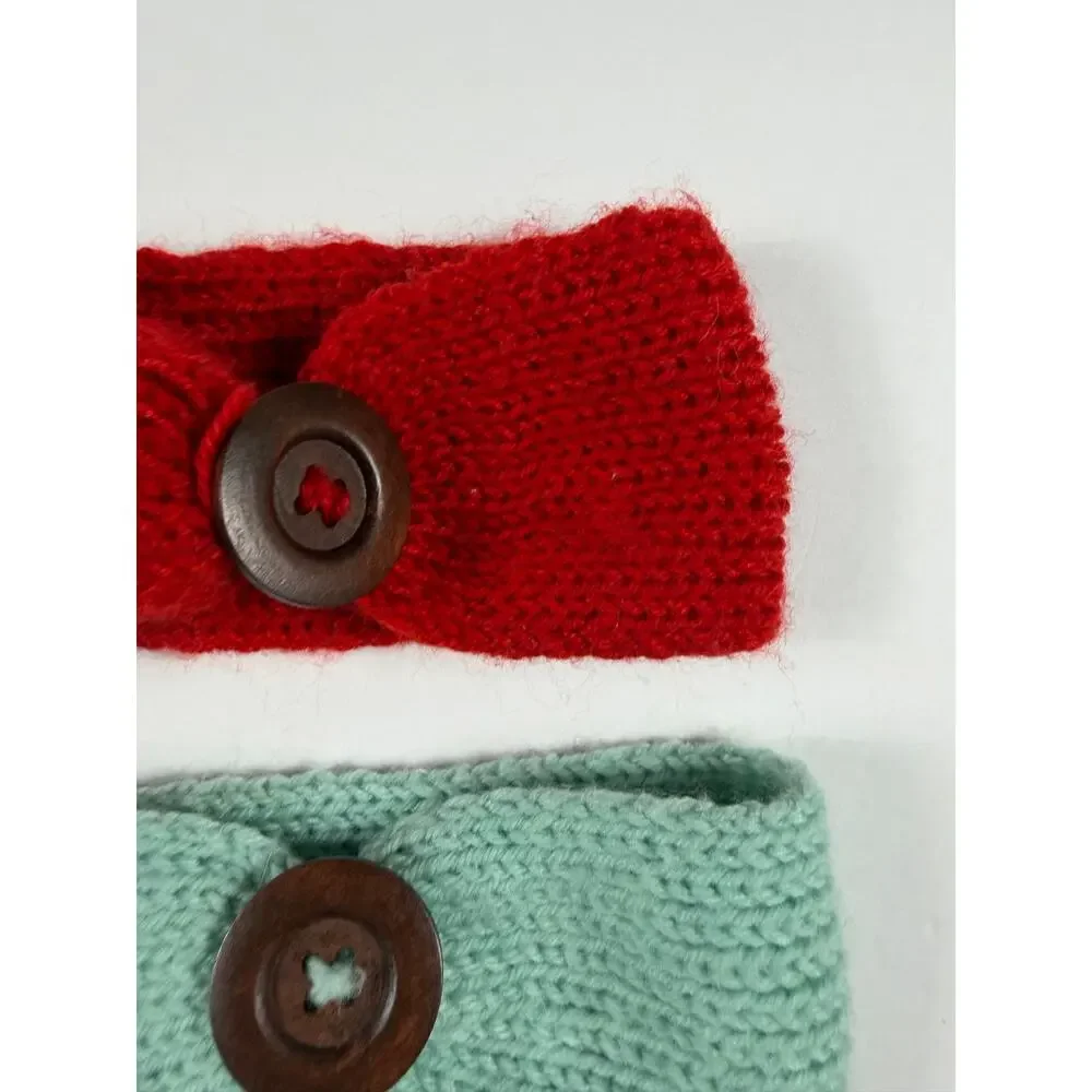 Handmade Toddler Knit Ear Warmer Winter Headband Bundle Wooden Button